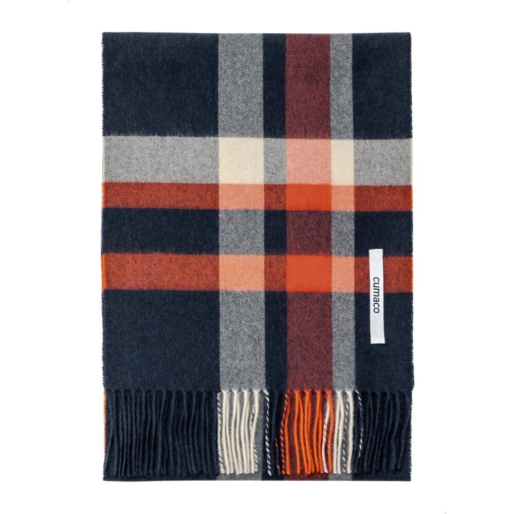 2992 10.orange Navy Cashmere Scarf Large Thick Ladies